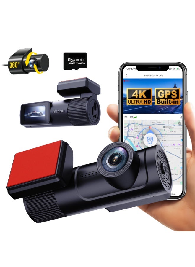 4K front and rear dual-recording dashcam, WiFi APP interconnection, concealed installation, includes a free 64GB high-speed memory card. - Image 1